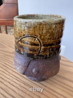 Vintage Doug Lawrie Studio Pottery Yunomi Or Vase Glazed Woodfire Stamped 4.5