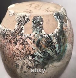 Vintage Drip Glazed Vase Raku Style Studio Art Pottery 4.75 Artist Signed