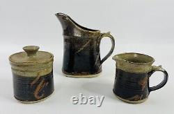 Vintage E. KRIEGER Studio Signed Pottery Lot Pitcher, Cup & Lidded Jar