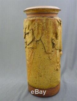Vintage Ed Drahanchuk Canadian Studio Art Pottery Tall Cylindrical Vase Pot
