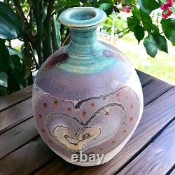 Vintage Elmer Taylor Studio Pottery Vase Handmade Stoneware Heart Design 8