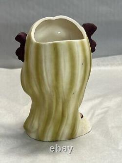 Vintage Enesco Japan Lady Head Vase 5 1/2 Blonde Up Blue Eyes Purple Bows
