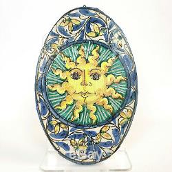 Vintage FRATANTONI Sun Burst Studio Art Ceramic Wall Plaque Oval Terra Cotta