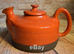 Vintage Fat Lava Danish Studio Pottery Orange Tea Pot 8 Mugs & Plates Denmark KK