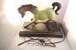 Vintage Frank Engle Studio Newburgh IN Art Pottery Green Horse Lamp