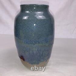 Vintage Freiwald Art Studio Pottery Vase Blue Hues Drip Glazed Signed. 7 X 4