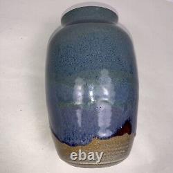 Vintage Freiwald Art Studio Pottery Vase Blue Hues Drip Glazed Signed. 7 X 4