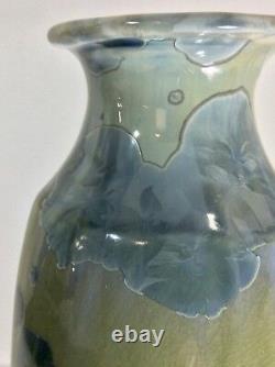 Vintage Gary L. Blosch Studio Pottery Sea Green Crystalline Vase, Utah, 1983