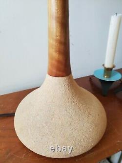 Vintage George Scatchard Studio MCM Style Lamp Pottery Wood Tulip Base Signed