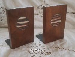 Vintage Gordon Jane Martz Pottery Marshall Studios Medallion Walnut Bookends MCM