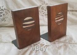 Vintage Gordon Jane Martz Pottery Marshall Studios Medallion Walnut Bookends MCM