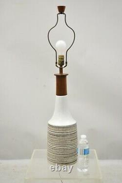 Vintage Gordon Martz for Marshall Studios Tall Ceramic Pottery Teak Table Lamp