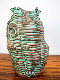 Vintage Green Ceramic Heart O The Sea Vase Sculpture American Studio Art Pottery