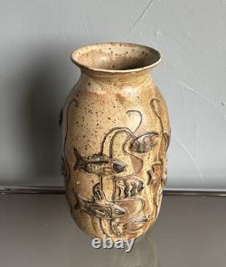 Vintage Gus & Leola Gikas Studio Pottery Fish Stoneware Vase