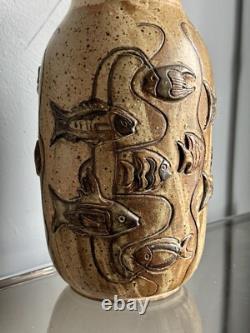 Vintage Gus & Leola Gikas Studio Pottery Fish Stoneware Vase