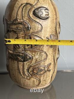 Vintage Gus & Leola Gikas Studio Pottery Fish Stoneware Vase