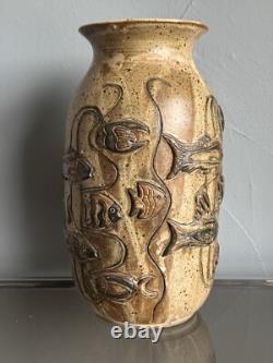 Vintage Gus & Leola Gikas Studio Pottery Fish Stoneware Vase 1976