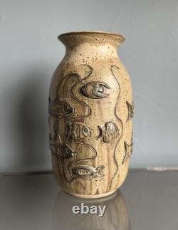 Vintage Gus & Leola Gikas Studio Pottery Fish Stoneware Vase 1976