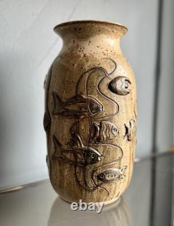 Vintage Gus & Leola Gikas Studio Pottery Fish Stoneware Vase 1976