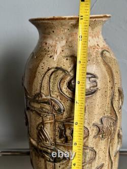 Vintage Gus & Leola Gikas Studio Pottery Fish Stoneware Vase 1976