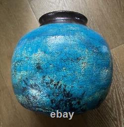 Vintage Hand Crafted Artist Signed Pottery Vase, 8.5 tall x 10 diameter