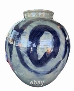 Vintage Hand Made Large Ceramic Pottery Vase Circle Design