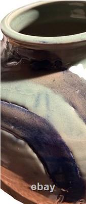 Vintage Hand Made Large Ceramic Pottery Vase Circle Design