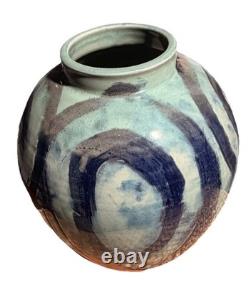 Vintage Hand Made Large Ceramic Pottery Vase Circle Design