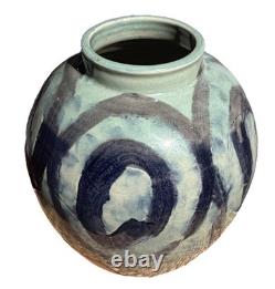 Vintage Hand Made Large Ceramic Pottery Vase Circle Design