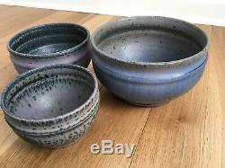 Vintage Hand Made Studio Pottery Bowl Set graduating sizes Purple Lavender Blue