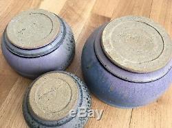 Vintage Hand Made Studio Pottery Bowl Set graduating sizes Purple Lavender Blue