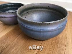 Vintage Hand Made Studio Pottery Bowl Set graduating sizes Purple Lavender Blue