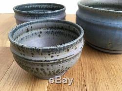 Vintage Hand Made Studio Pottery Bowl Set graduating sizes Purple Lavender Blue