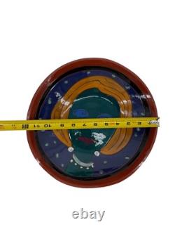 Vintage Hand-Painted Decorative Pottery Bowl, signed, 12