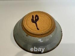 Vintage Hand Thrown Studio Art Pottery Bowl in Drip Glaze Brown & Blue, Signed