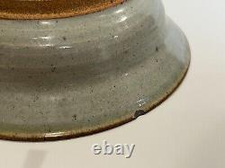 Vintage Hand Thrown Studio Art Pottery Bowl in Drip Glaze Brown & Blue, Signed