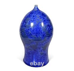 Vintage Hand Thrown Studio Art Pottery Moon Vase Weed Pot Blue Crystalline Glaze