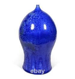 Vintage Hand Thrown Studio Art Pottery Moon Vase Weed Pot Blue Crystalline Glaze