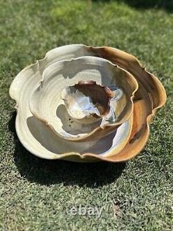 Vintage Hand Thrown Studio Pottery Nesting Bowls, Signed Set Of 3 in Earth Tones