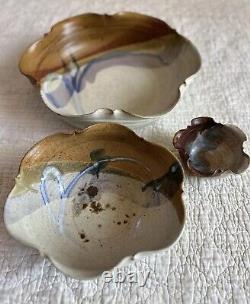 Vintage Hand Thrown Studio Pottery Nesting Bowls, Signed Set Of 3 in Earth Tones
