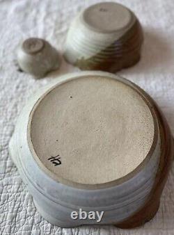 Vintage Hand Thrown Studio Pottery Nesting Bowls, Signed Set Of 3 in Earth Tones