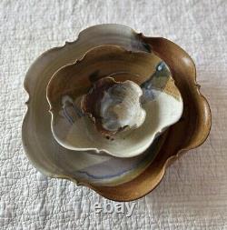 Vintage Hand Thrown Studio Pottery Nesting Bowls, Signed Set Of 3 in Earth Tones