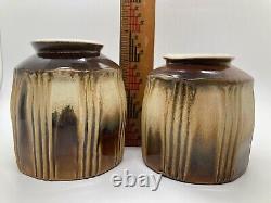 Vintage Handmade Art Studio Pottery Brown Coffee Cups Mugs Signed by Christy
