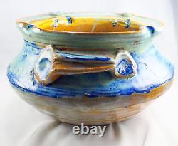 Vintage Handmade Studio Art Earthenware Glazed Stoneware Pottery Bowl Vase Heavy