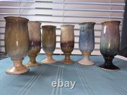 Vintage Handmade Studio Pottery Goblets 6 Piece Assorted Sizes Earth Tone