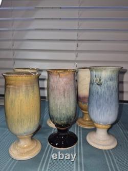 Vintage Handmade Studio Pottery Goblets 6 Piece Assorted Sizes Earth Tone