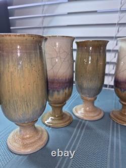 Vintage Handmade Studio Pottery Goblets 6 Piece Assorted Sizes Earth Tone