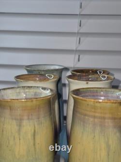 Vintage Handmade Studio Pottery Goblets 6 Piece Assorted Sizes Earth Tone