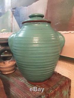 Vintage Harding Black Lidded Urn Or Vase Teal Blue Texas Studio Pottery 1979