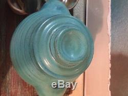 Vintage Harding Black Lidded Urn Or Vase Teal Blue Texas Studio Pottery 1979